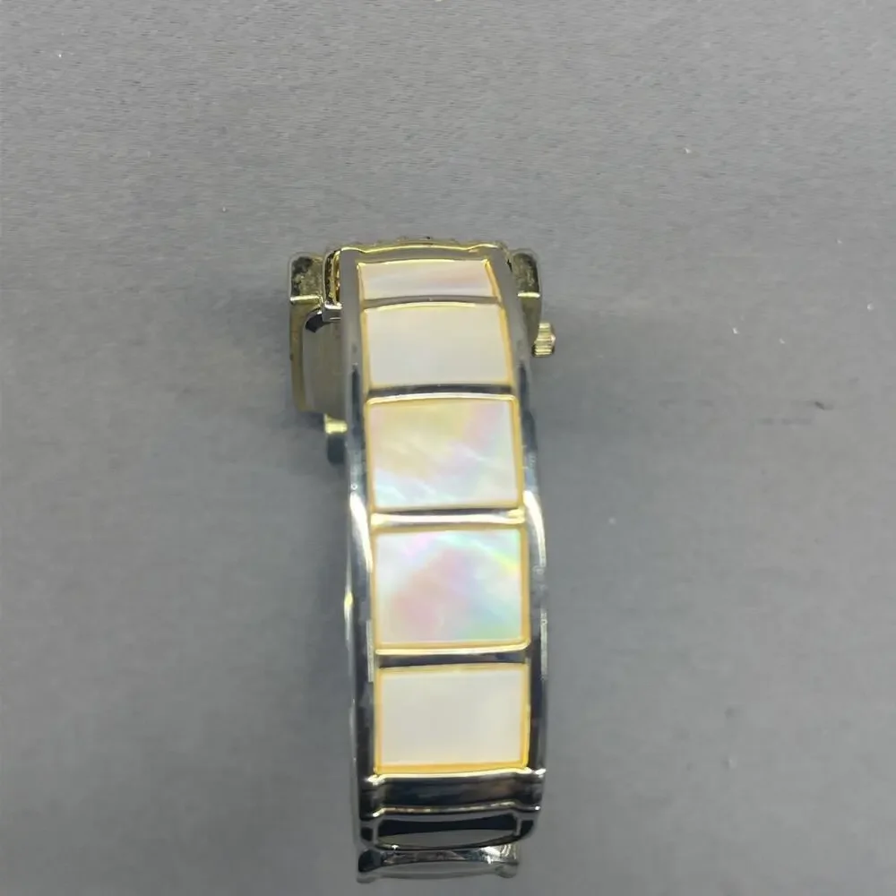 Studio Time Women’s Square Gold Tone Cuff Bangle Quartz Watch Opal Needs Battery